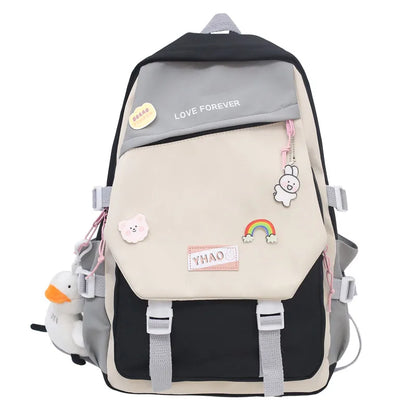 Fashion Lady Badge Kawaii College Backpack Girl Travel Trendy Nylon Book School Bag Women Cute Laptop Female Leisure Student Bag