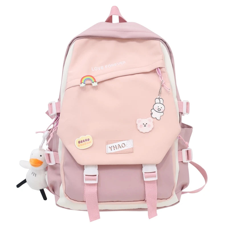 Fashion Lady Badge Kawaii College Backpack Girl Travel Trendy Nylon Book School Bag Women Cute Laptop Female Leisure Student Bag
