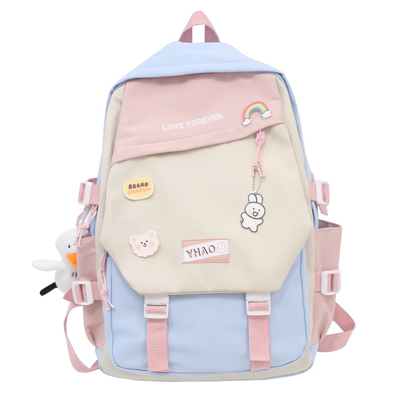Fashion Lady Badge Kawaii College Backpack Girl Travel Trendy Nylon Book School Bag Women Cute Laptop Female Leisure Student Bag