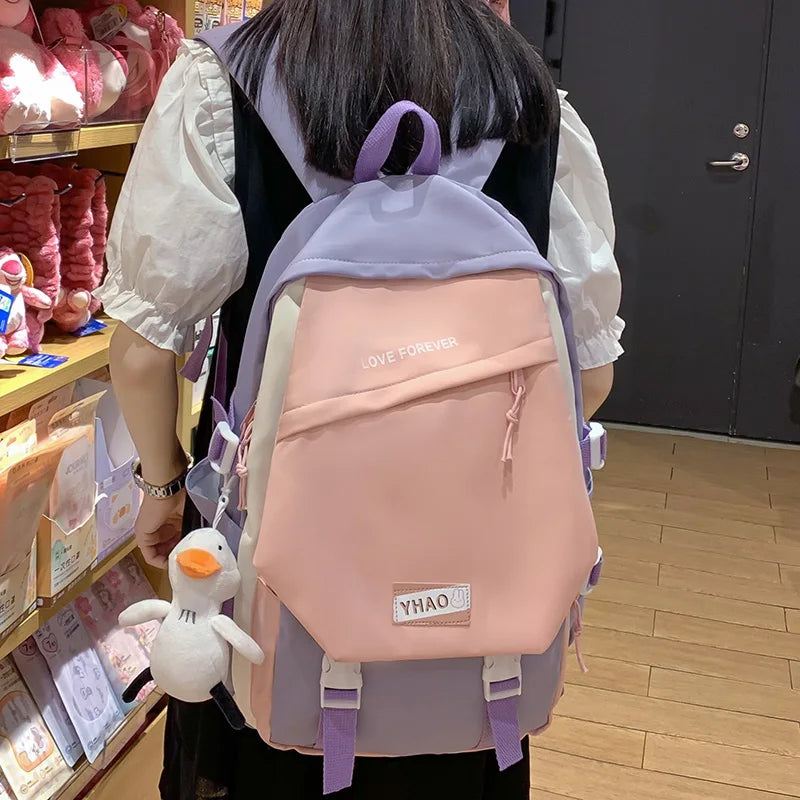 Fashion Lady Badge Kawaii College Backpack Girl Travel Trendy Nylon Book School Bag Women Cute Laptop Female Leisure Student Bag