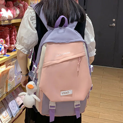 Fashion Lady Badge Kawaii College Backpack Girl Travel Trendy Nylon Book School Bag Women Cute Laptop Female Leisure Student Bag