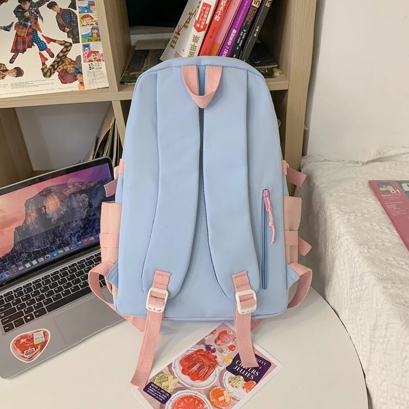 Fashion Lady Badge Kawaii College Backpack Girl Travel Trendy Nylon Book School Bag Women Cute Laptop Female Leisure Student Bag