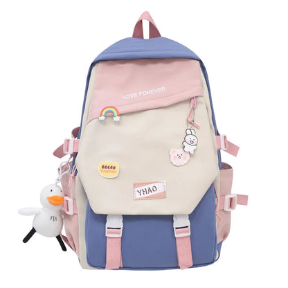 Fashion Lady Badge Kawaii College Backpack Girl Travel Trendy Nylon Book School Bag Women Cute Laptop Female Leisure Student Bag