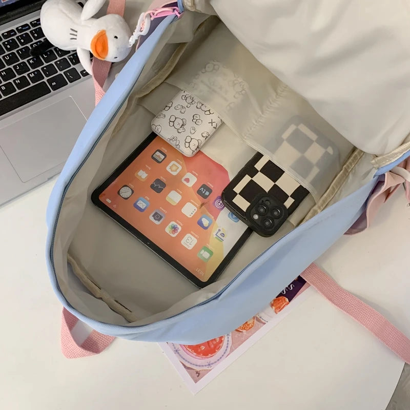 Fashion Lady Badge Kawaii College Backpack Girl Travel Trendy Nylon Book School Bag Women Cute Laptop Female Leisure Student Bag