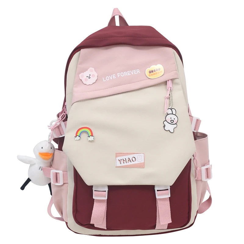 Fashion Lady Badge Kawaii College Backpack Girl Travel Trendy Nylon Book School Bag Women Cute Laptop Female Leisure Student Bag
