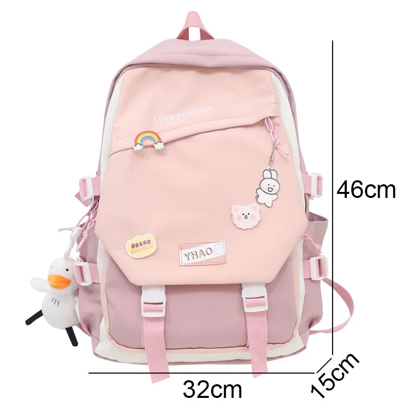 Fashion Lady Badge Kawaii College Backpack Girl Travel Trendy Nylon Book School Bag Women Cute Laptop Female Leisure Student Bag