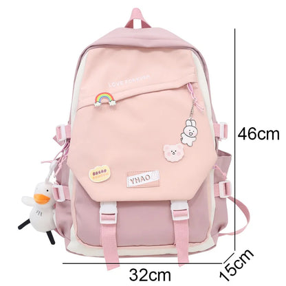 Fashion Lady Badge Kawaii College Backpack Girl Travel Trendy Nylon Book School Bag Women Cute Laptop Female Leisure Student Bag