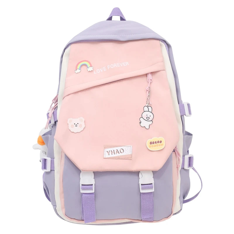 Fashion Lady Badge Kawaii College Backpack Girl Travel Trendy Nylon Book School Bag Women Cute Laptop Female Leisure Student Bag