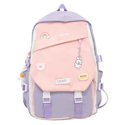 Fashion Lady Badge Kawaii College Backpack Girl Travel Trendy Nylon Book School Bag Women Cute Laptop Female Leisure Student Bag