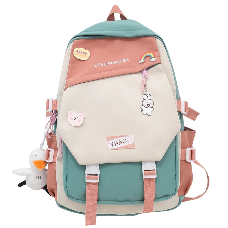 Fashion Lady Badge Kawaii College Backpack Girl Travel Trendy Nylon Book School Bag Women Cute Laptop Female Leisure Student Bag