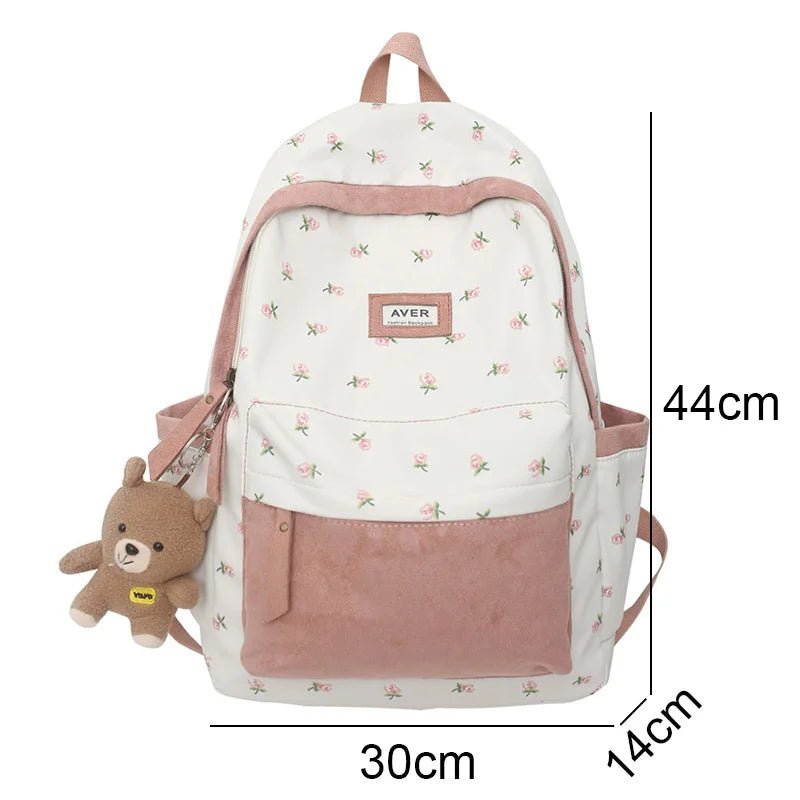 Fashion Lady Kawaii Pattern Nylon Bag Trendy Female Laptop Cute Flannel Backpack Travel Women Student Backpack Girl College Bags