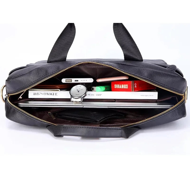 Fashion Laptop Briefcase Men Genuine Leather Handbags Casual 15.6 inch Pad Daily Working Tote Bag Male bag for documents