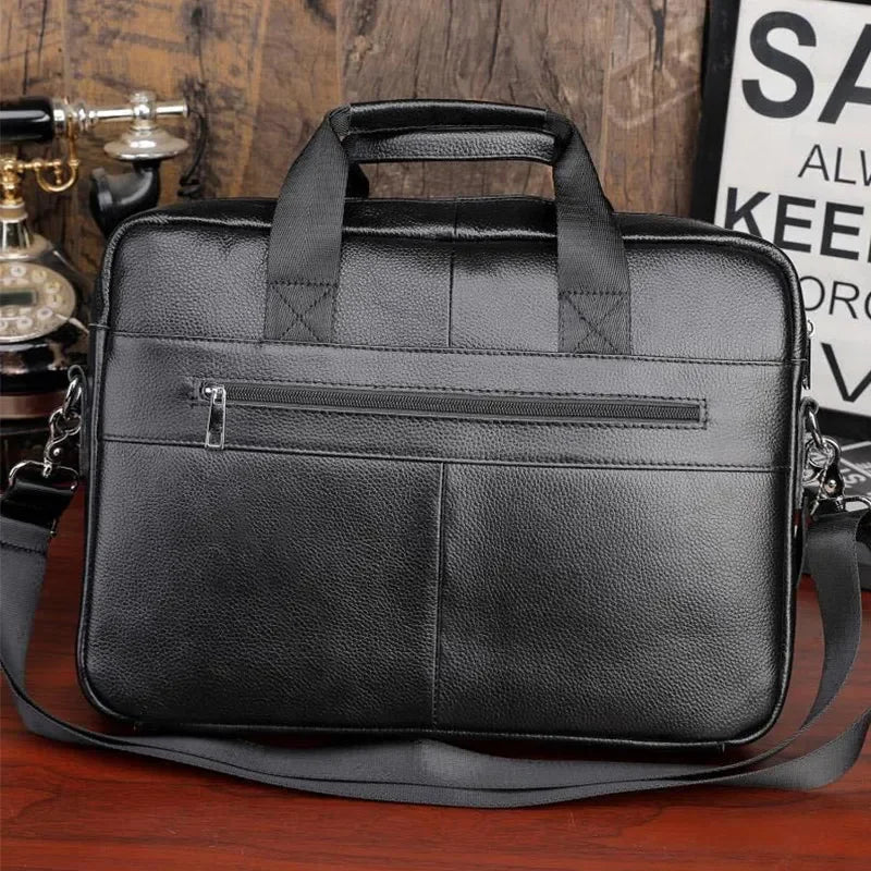 Fashion Laptop Briefcase Men Genuine Leather Handbags Casual 15.6 inch Pad Daily Working Tote Bag Male bag for documents