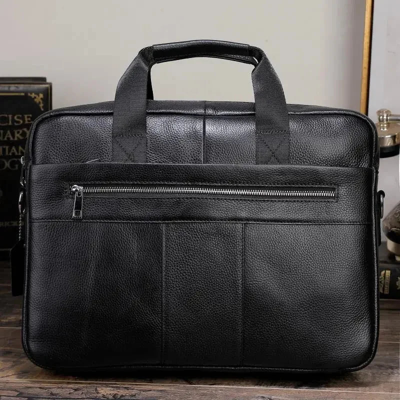 Fashion Laptop Briefcase Men Genuine Leather Handbags Casual 15.6 inch Pad Daily Working Tote Bag Male bag for documents