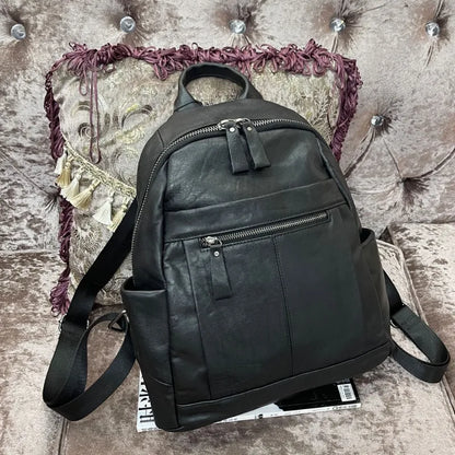 Fashion Large Capacity Genuine Leather Backpacks All-match Soft Casual Travel Shoulder Bags 2024 New Versatile Bolsas Mujer
