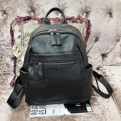 Fashion Large Capacity Genuine Leather Backpacks All-match Soft Casual Travel Shoulder Bags 2024 New Versatile Bolsas Mujer