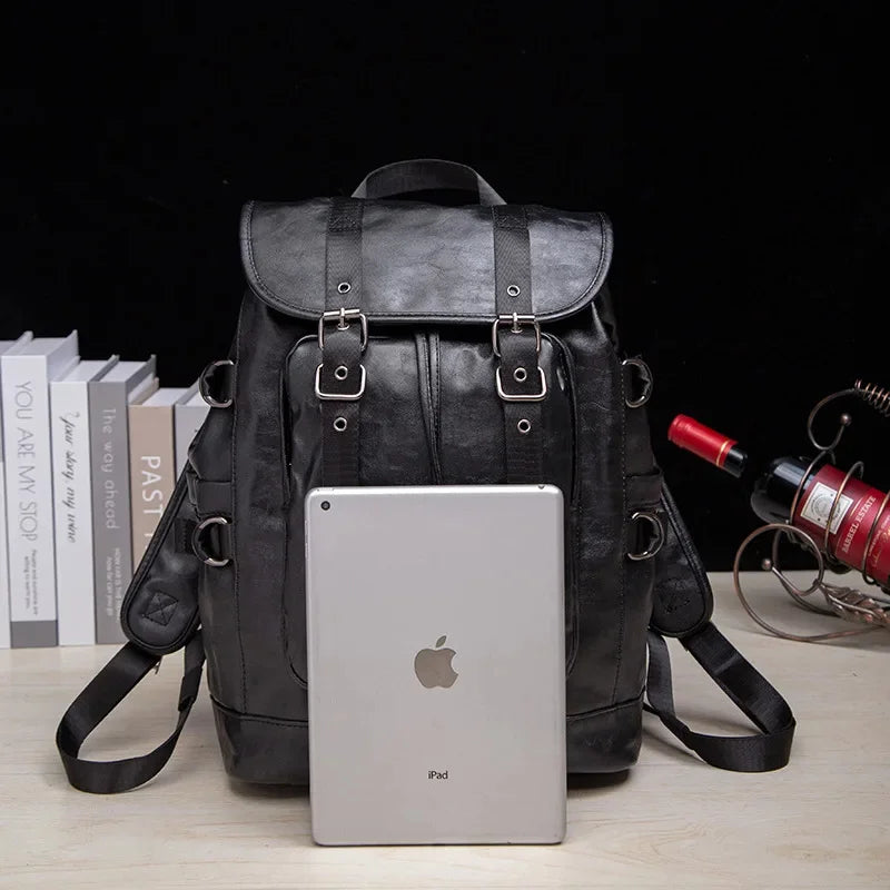 Fashion Large Capacity Men Outdoor Travel Trendy Leather Student School Bag Casual Male Laptop Backpack