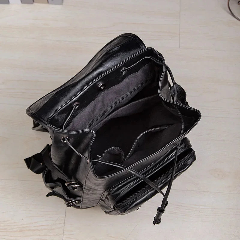 Fashion Large Capacity Men Outdoor Travel Trendy Leather Student School Bag Casual Male Laptop Backpack