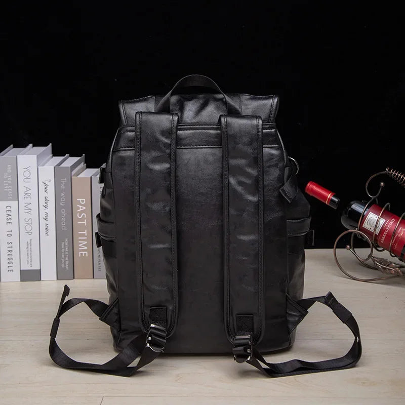 Fashion Large Capacity Men Outdoor Travel Trendy Leather Student School Bag Casual Male Laptop Backpack