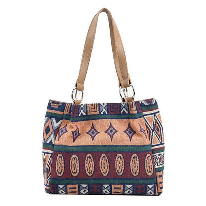 Fashion Large Capacity New Commuter Handbag, Ethnic Style Tote Bag, Striped Canvas Cosmetic Shoulder Bag
