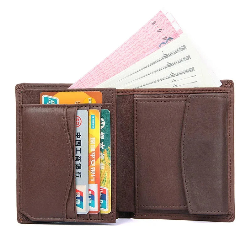 Fashion Leather Men RFID Functional Coin Purse Slim Short Pocket Wallet Real Cowskin For Man crhistmas gift