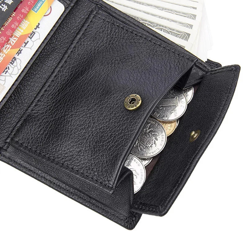 Fashion Leather Men RFID Functional Coin Purse Slim Short Pocket Wallet Real Cowskin For Man crhistmas gift