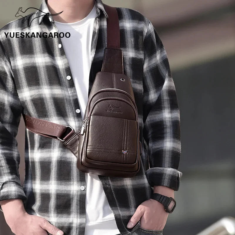 Fashion Leather Men's Chest Casual Business Messenger Outdoor Man Crossbody Large Capacity Sling Bag