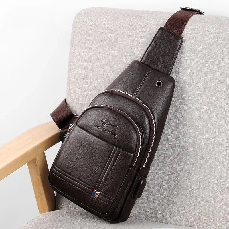Fashion Leather Men's Chest Casual Business Messenger Outdoor Man Crossbody Large Capacity Sling Bag