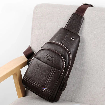 Fashion Leather Men's Chest Casual Business Messenger Outdoor Man Crossbody Large Capacity Sling Bag