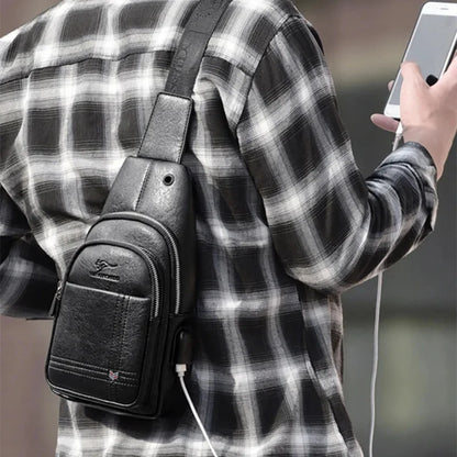 Fashion Leather Men's Chest Casual Business Messenger Outdoor Man Crossbody Large Capacity Sling Bag