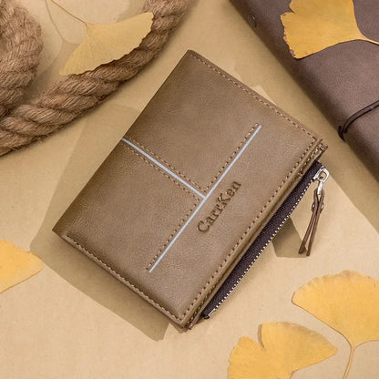 Fashion Leather Men's Short Vintage Zipper Male Coin Purse Multifunction Card Holder Large Capacity Money Wallet