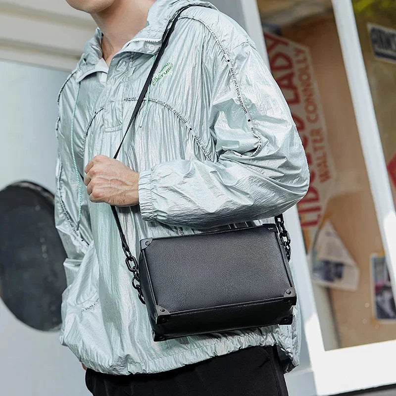 Fashion Leather Men's Shoulder Box Trend Chain Male Crossbody Messenger Large Capacity Small Square Bag