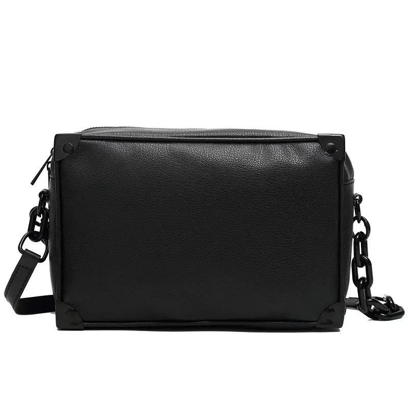 Fashion Leather Men's Shoulder Box Trend Chain Male Crossbody Messenger Large Capacity Small Square Bag