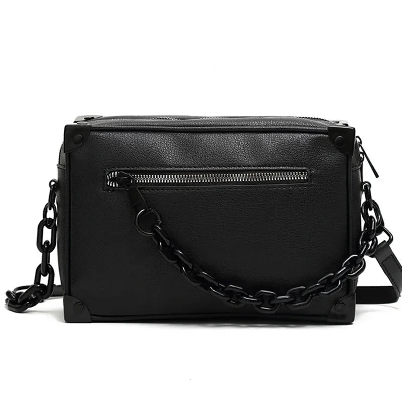 Fashion Leather Men's Shoulder Box Trend Chain Male Crossbody Messenger Large Capacity Small Square Bag