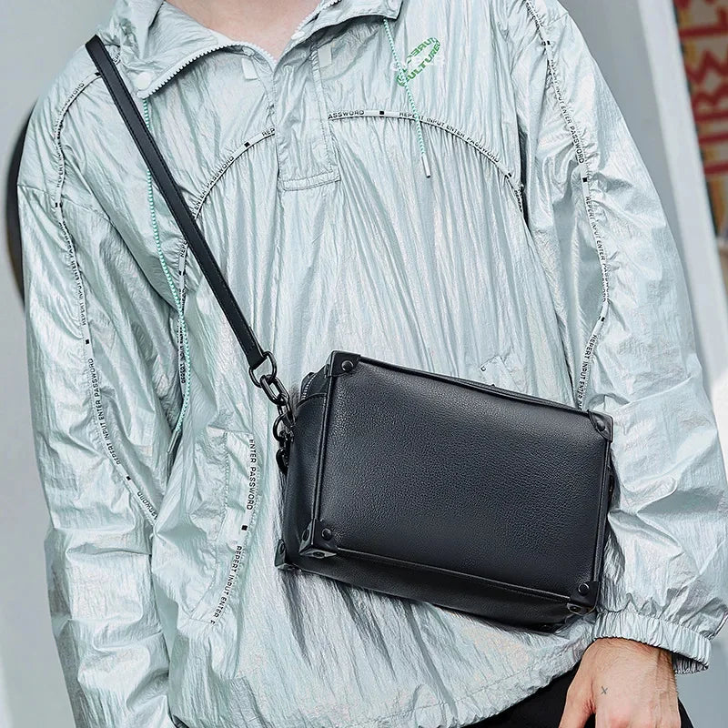 Fashion Leather Men's Shoulder Box Trend Chain Male Crossbody Messenger Large Capacity Small Square Bag
