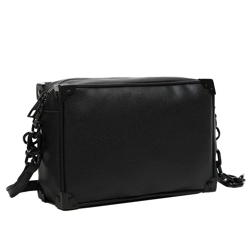 Fashion Leather Men's Shoulder Box Trend Chain Male Crossbody Messenger Large Capacity Small Square Bag