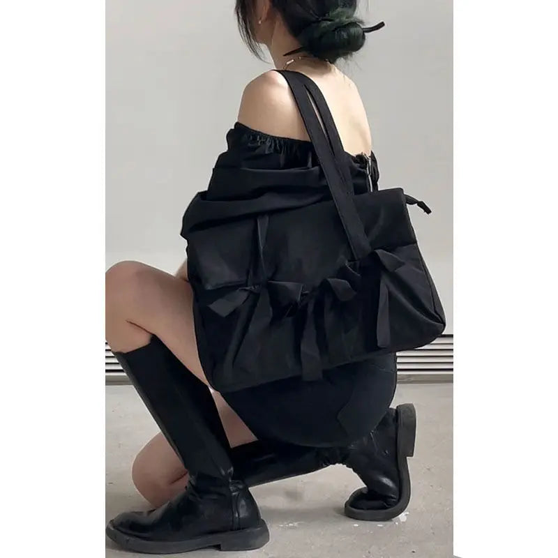 Fashion Lolita Girls Gothic Dark Laptop HandBags Briefcases Women Student School Tie Rod Strap Traveling Shoulder bags