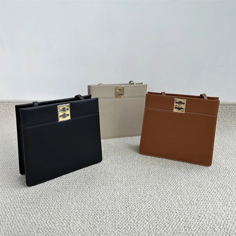 Fashion Luxury Designer Retro Metal Buckle Underarm Shoulder Bag Genuine Leather Solid Color Purses 2024 New Commuter Bolsos