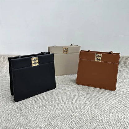 Fashion Luxury Designer Retro Metal Buckle Underarm Shoulder Bag Genuine Leather Solid Color Purses 2024 New Commuter Bolsos