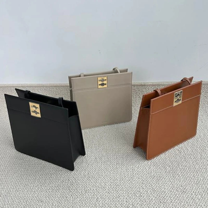 Fashion Luxury Designer Retro Metal Buckle Underarm Shoulder Bag Genuine Leather Solid Color Purses 2024 New Commuter Bolsos