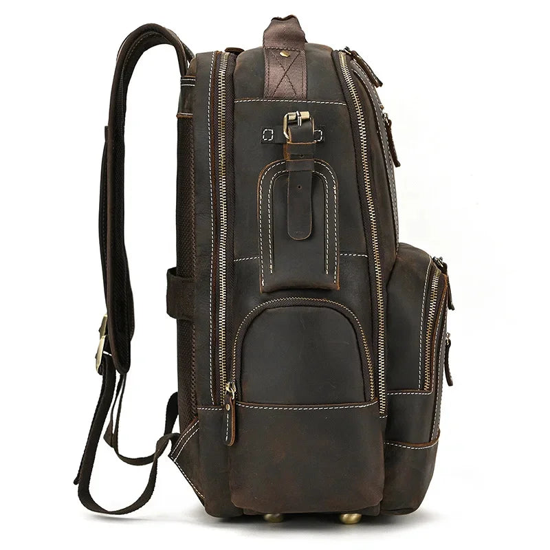 Fashion Luxury Men Genuine Travel Bag Big Capacity Bagpack Leather For Man Male Laptop Backpacks 15.6
