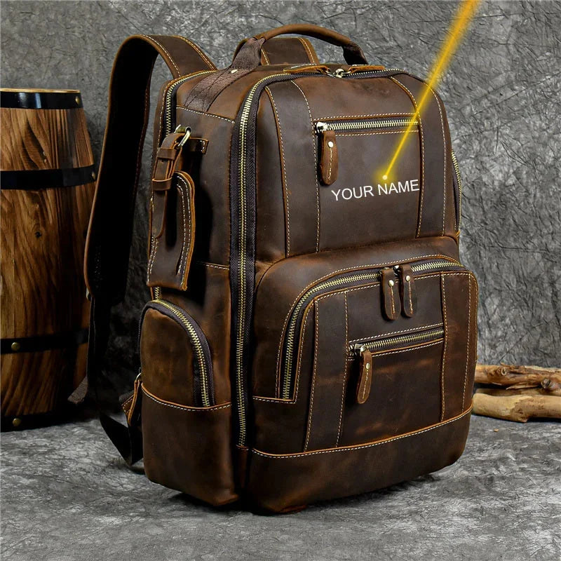 Fashion Luxury Men Genuine Travel Bag Big Capacity Bagpack Leather For Man Male Laptop Backpacks 15.6