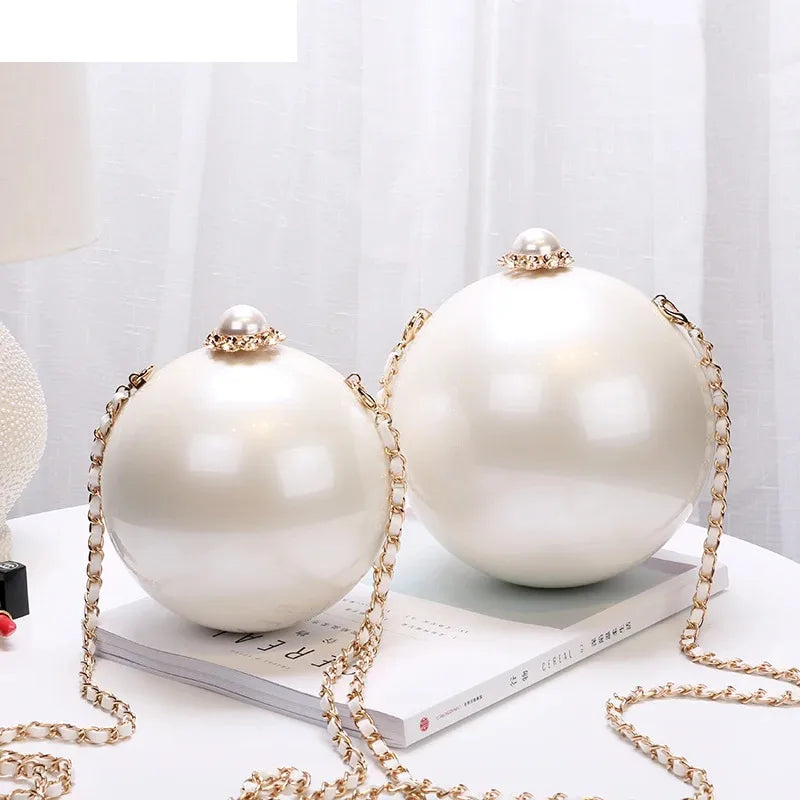 Fashion Luxury Round Pearl Hand Bag Ladies White Evening Clutch Bags for Women 2020 Catwalk Chain Messenger Beach Bag