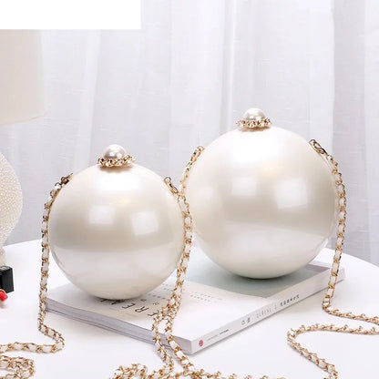 Fashion Luxury Round Pearl Hand Bag Ladies White Evening Clutch Bags for Women 2020 Catwalk Chain Messenger Beach Bag