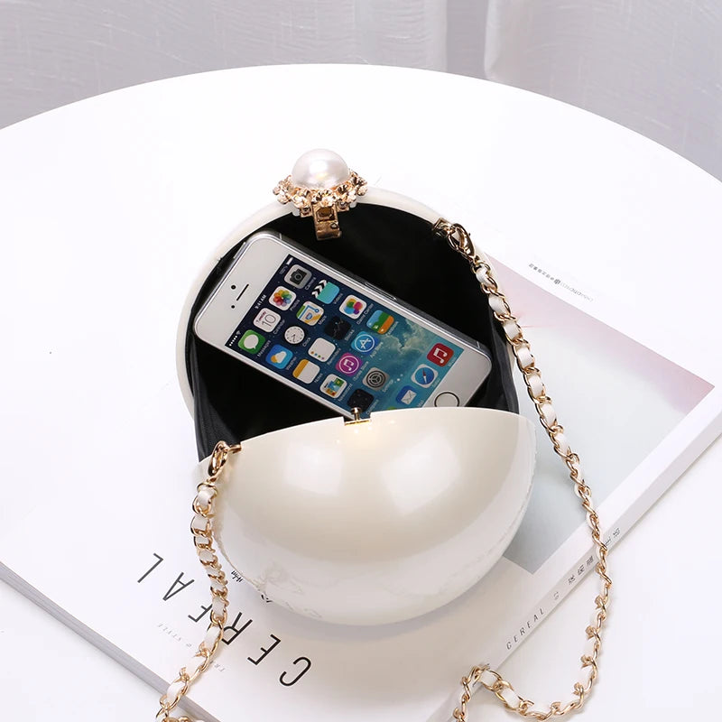 Fashion Luxury Round Pearl Hand Bag Ladies White Evening Clutch Bags for Women 2020 Catwalk Chain Messenger Beach Bag