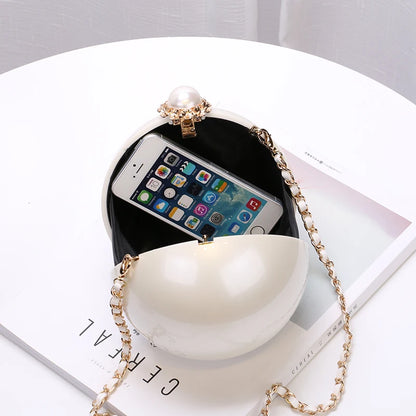 Fashion Luxury Round Pearl Hand Bag Ladies White Evening Clutch Bags for Women 2020 Catwalk Chain Messenger Beach Bag