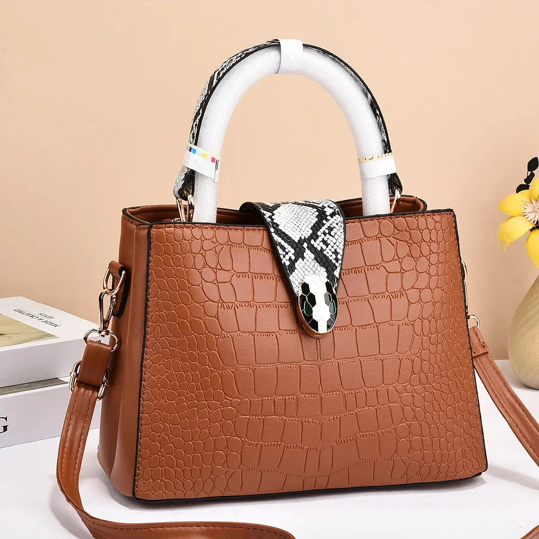 Fashion Luxury Women's Handbags Niche Texture PU Leather Shoulder Tidal Current Snake Pattern Ladies Crossbody Bucket Bag