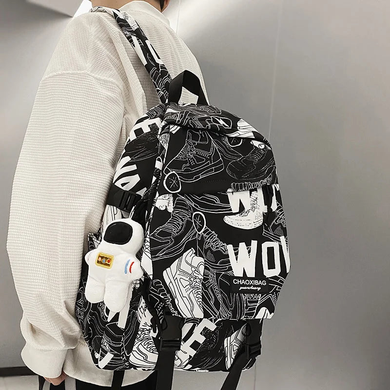 Fashion Male Women Waterproof Nylon Cartoon College Backpack Girl Boy Printing Laptop Female Men Travel Book Lady School Bag New