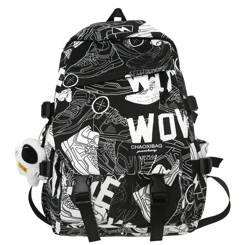 Fashion Male Women Waterproof Nylon Cartoon College Backpack Girl Boy Printing Laptop Female Men Travel Book Lady School Bag New