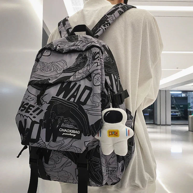 Fashion Male Women Waterproof Nylon Cartoon College Backpack Girl Boy Printing Laptop Female Men Travel Book Lady School Bag New